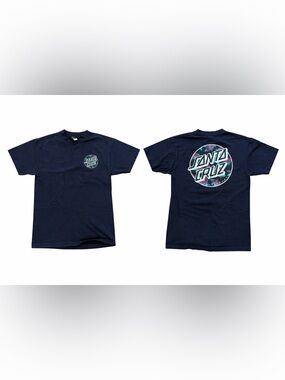 Santa Cruz Skateboards Black Tee with Turquoise & Pink Logo